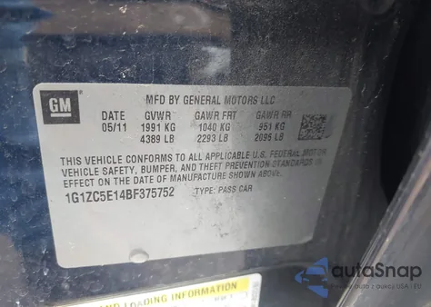 2011 Chevrolet Malibu 1Lt из США, поврежденный, VIN 1G1ZC5E14BF375752